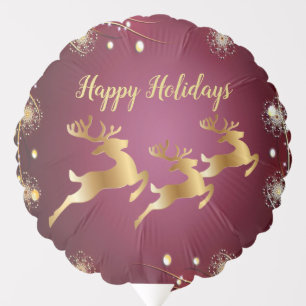 Christmas Party Golden Reindeers Red Pink Elegant Balloon