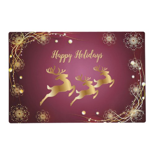 Christmas Party Golden Reindeers Red Pink Elegant Placemat