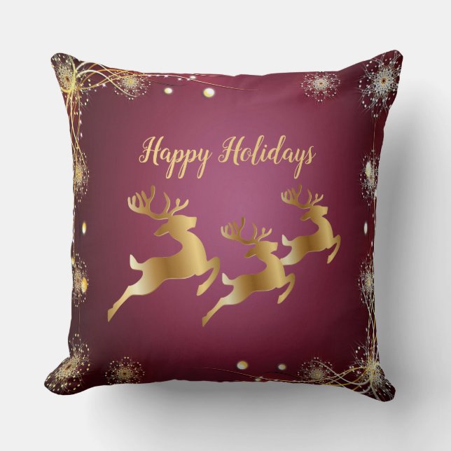 Christmas Party Golden Reindeers Red Pink Elegant Throw Pillow (Front)