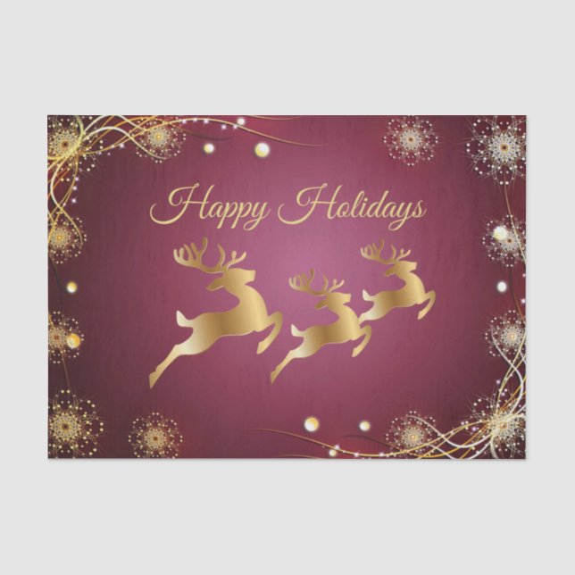 Christmas Party Golden Reindeers Red Pink Elegant Tissue Paper (Front)