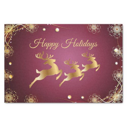 Christmas Party Golden Reindeers Red Pink Elegant Tissue Paper