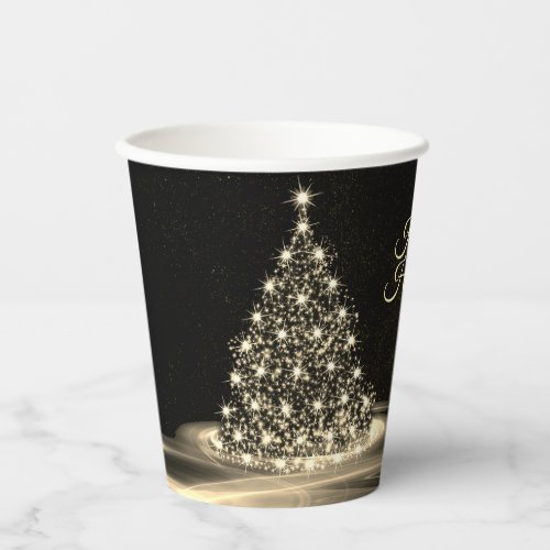 Christmas Party Golden Shiny Tree Winter Black Paper Cups