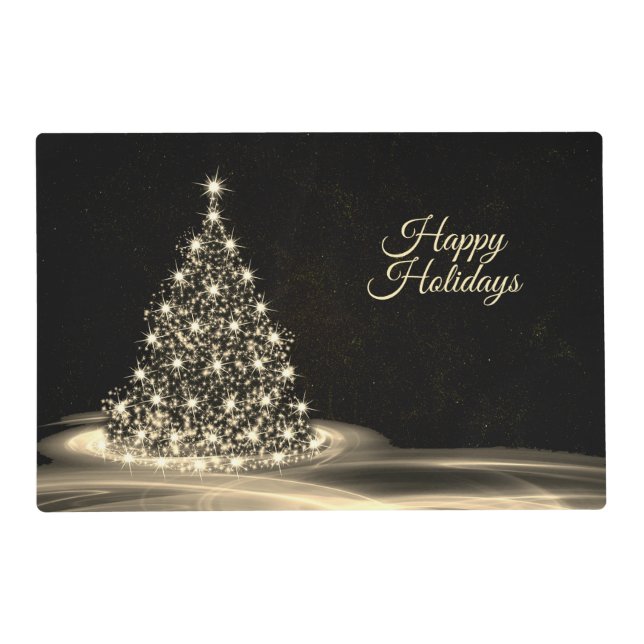 Christmas Party Golden Shiny Tree Winter Black Placemat (Front)