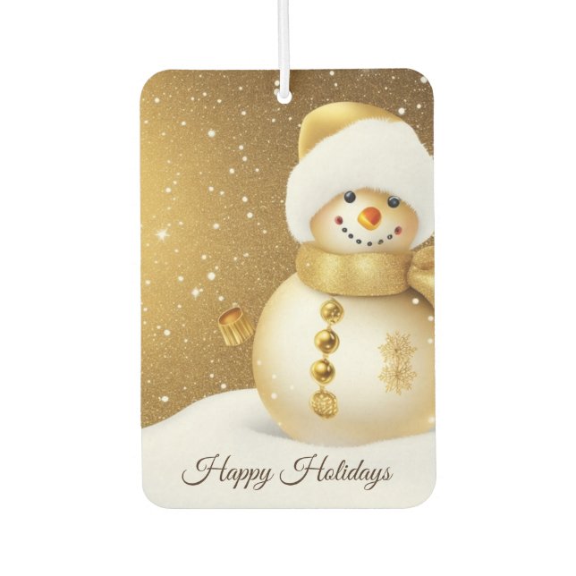 Christmas Party Golden Snowman Snowflakes Holidays Air Freshener (Front)