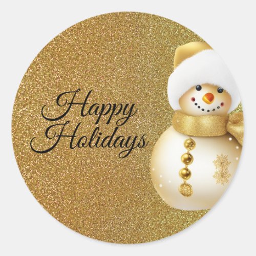 Christmas Party Golden Snowman Snowflakes Holidays Classic Round Sticker
