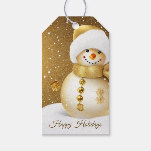 Christmas Party Golden Snowman Snowflakes Holidays Gift Tags