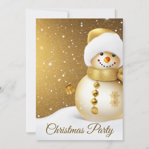 Christmas Party Golden Snowman Snowflakes Holidays Invitation