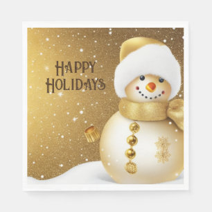 Christmas Party Golden Snowman Winter Holiday Napkins