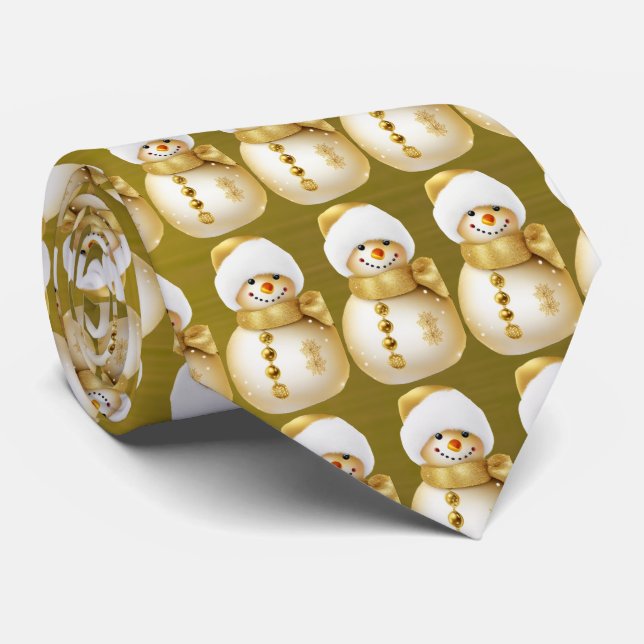 Christmas Party Golden Snowman Winter Holiday Neck Tie (Rolled)