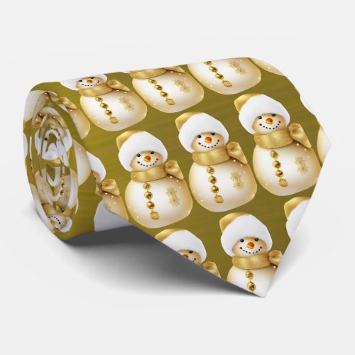 Christmas Party Golden Snowman Winter Holiday Neck Tie