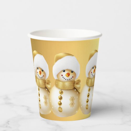 Christmas Party Golden Snowman Winter Holiday Paper Cups