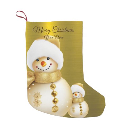 Christmas Party Golden Snowman Winter Holiday Small Christmas Stocking