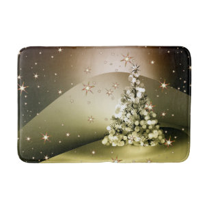 Christmas Party Golden Tree Shiny Sparkle Stars Bath Mat