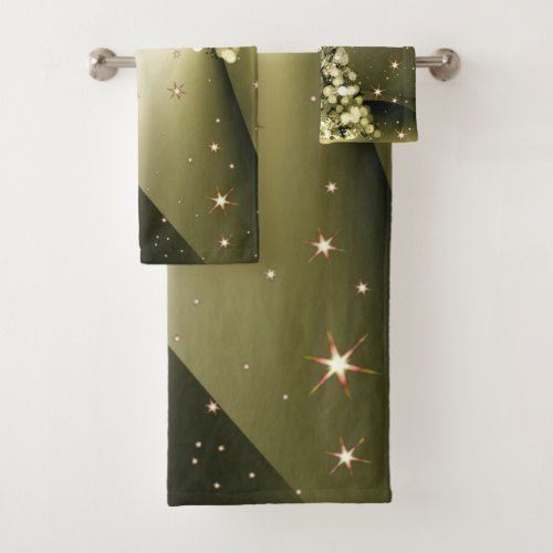 Christmas Party Golden Tree Shiny Sparkle Stars Bath Towel Set