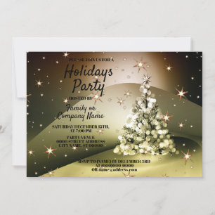 Christmas Party Golden Tree Shiny Sparkle Stars Invitation
