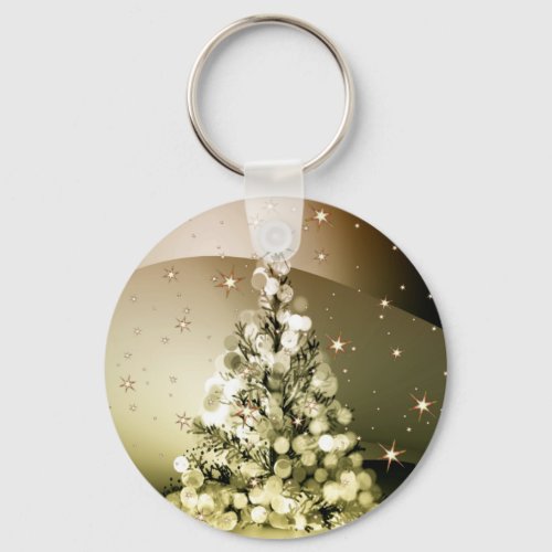 Christmas Party Golden Tree Shiny Sparkle Stars Keychain