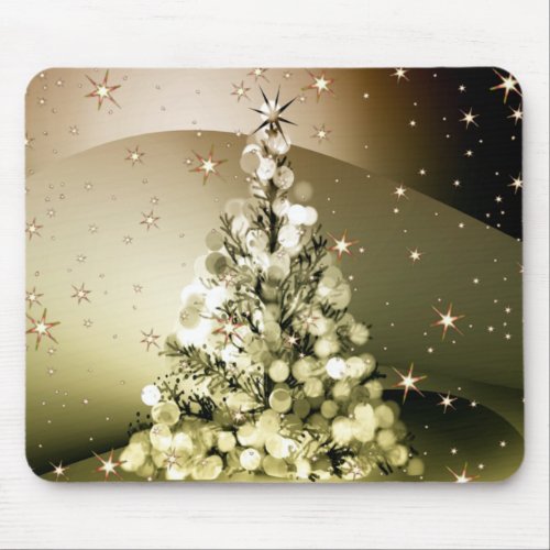 Christmas Party Golden Tree Shiny Sparkle Stars Mouse Pad