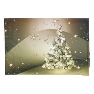 Christmas Party Golden Tree Shiny Sparkle Stars Pillow Case
