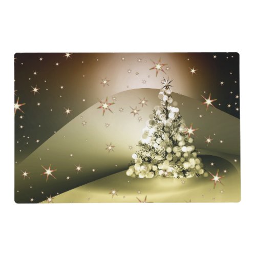 Christmas Party Golden Tree Shiny Sparkle Stars Placemat