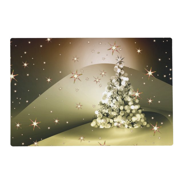 Christmas Party Golden Tree Shiny Sparkle Stars Placemat (Front)