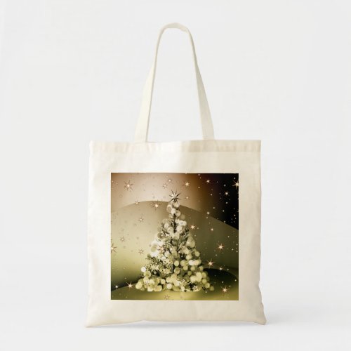 Christmas Party Golden Tree Shiny Sparkle Stars Tote Bag