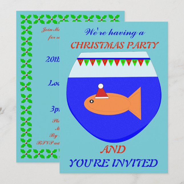 Christmas Party Goldfish Custom Invites (Front/Back)