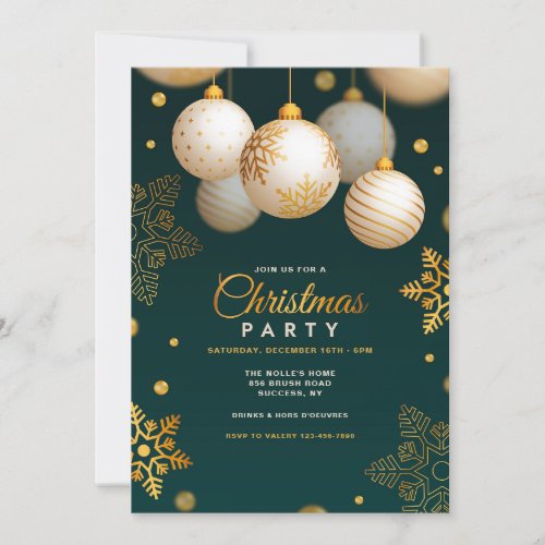 Christmas Party Green and Gold Invitation