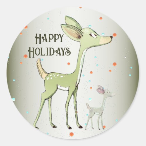 Christmas Party Green Deers Holidays Cute Classic Round Sticker