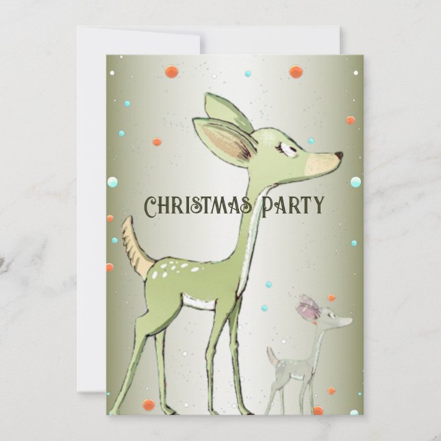 Christmas Party Green Deers Holidays Cute Invitation (Front)