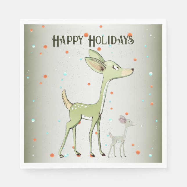 Christmas Party Green Deers Holidays Cute Napkins (Front)