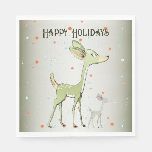 Christmas Party Green Deers Holidays Cute Napkins