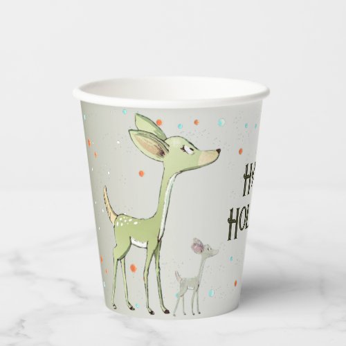 Christmas Party Green Deers Holidays Cute Paper Cups