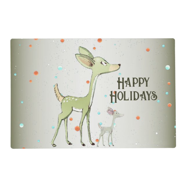 Christmas Party Green Deers Holidays Cute Placemat (Front)
