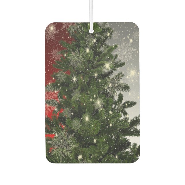 Christmas Party Green Tree Red Silver Snowflakes Air Freshener (Front)