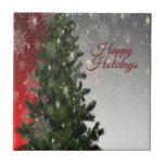 Christmas Party Green Tree Red Silver Snowflakes Ceramic Tile