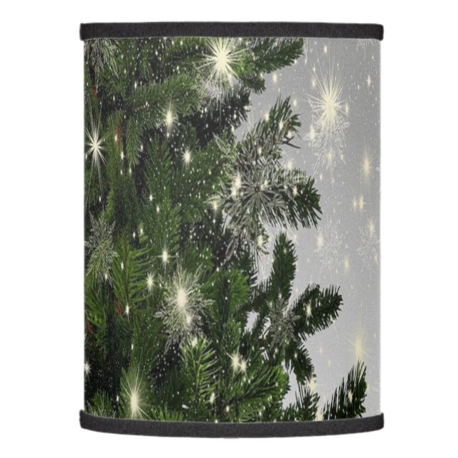 Christmas Party Green Tree Red Silver Snowflakes Lamp Shade (Left)