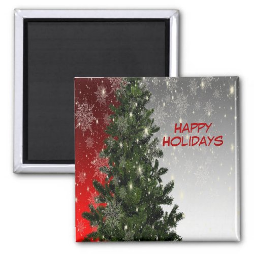 Christmas Party Green Tree Red Silver Snowflakes Magnet