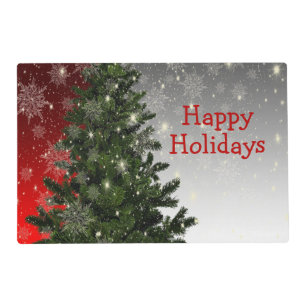 Christmas Party Green Tree Red Silver Snowflakes Placemat