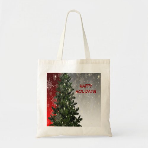 Christmas Party Green Tree Red Silver Snowflakes Tote Bag