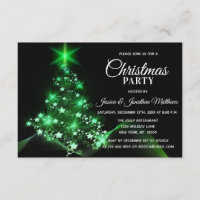 CHRISTMAS PARTY Green Twinkle Lights Snow Tree Invitation