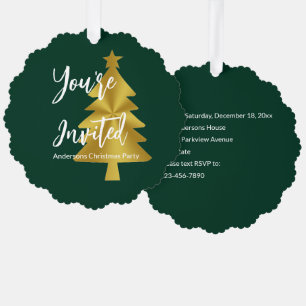 Christmas Party Green White and Gold Invitation
