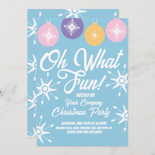 Christmas Party Groovy Ornaments Snowflakes Invitation