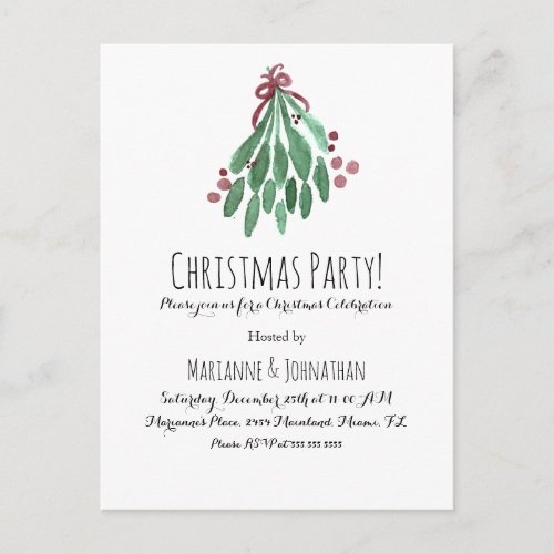 Christmas Party Hand Watercolor Tree and Bow Postcard