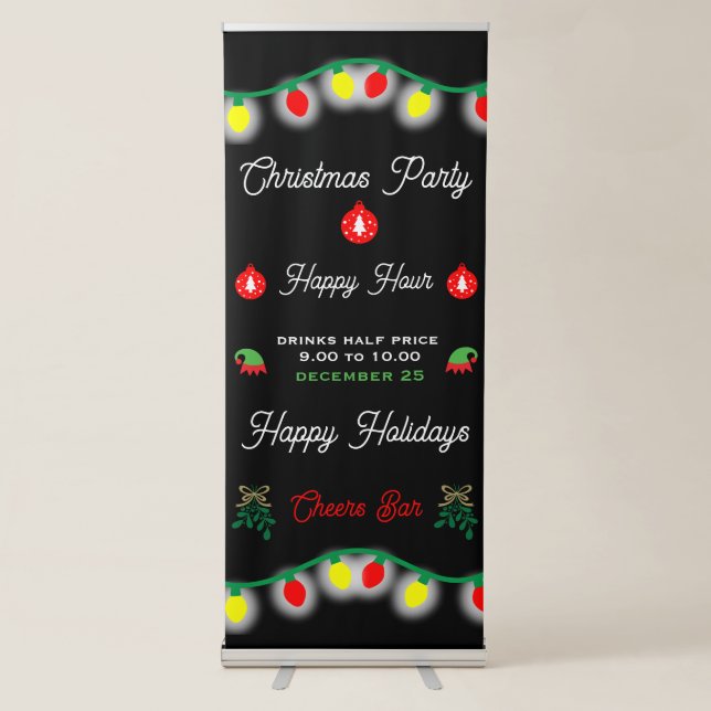 Christmas Party Happy Hour Promotion Retractable Banner (Front)