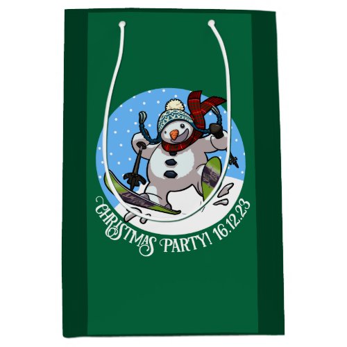 Christmas Party Happy Skiing Snowman In Woolly Hat Medium Gift Bag