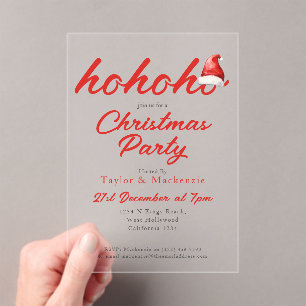 Christmas Party Ho Ho Ho Santa Hat Acrylic Invitations