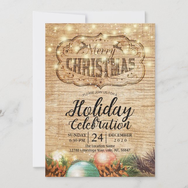 Christmas Party Holiday Celebration Rustic Wood Invitation (Front)