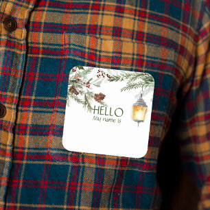 Christmas Party Holiday Hello Name Tag Pine
