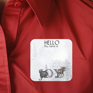Christmas Party Holiday Name Tag Badge Joy Snow