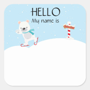 Christmas Party Holiday Name Tag Polar Bear